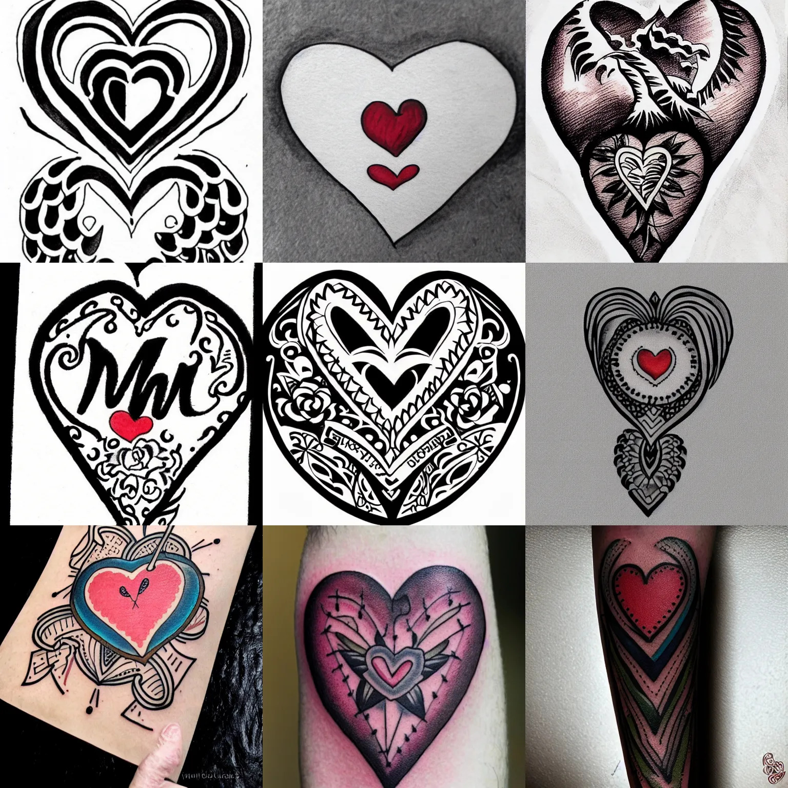 Prompt: traditional tattoo flash, heart with mom banner