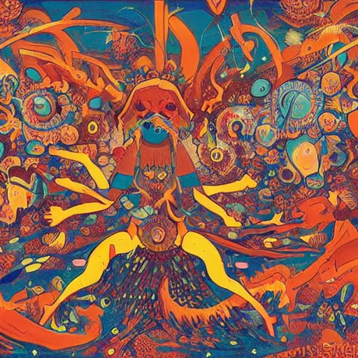 Image similar to the explosion of souls, native paintings, by rebecca sugar, james jean, trending on artstation