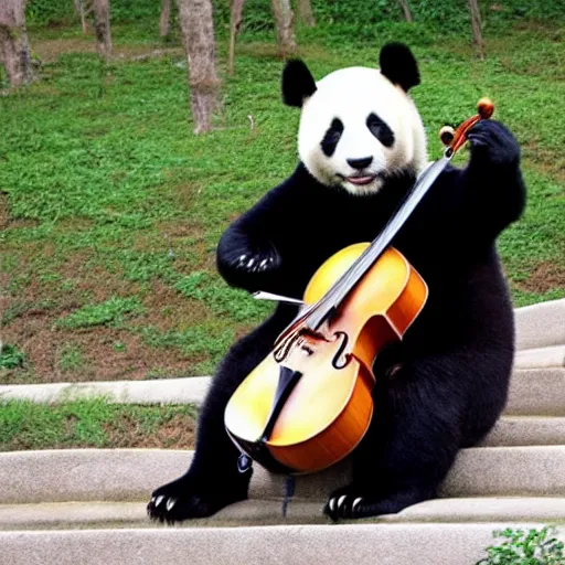 Image similar to a giant panda playing cello