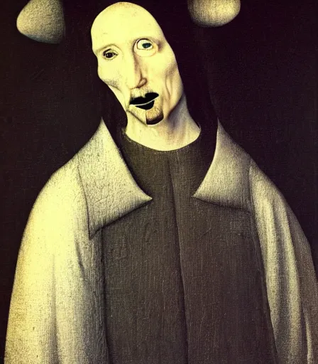 Image similar to portrait of marilyn manson by hieronymus bosch, high quality, high detail