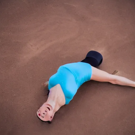 Image similar to photo of female yoga instructor on a surface of a planet in space