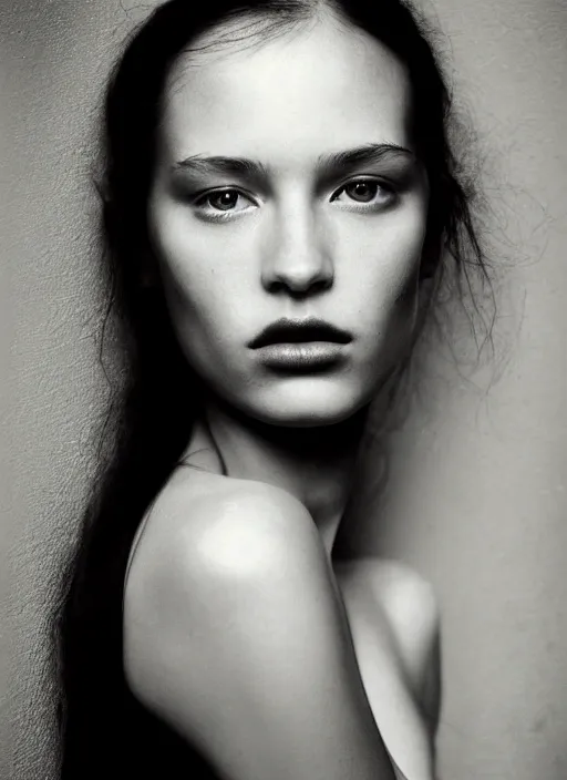 Prompt: close - up portrait of beautyful girl, fine art photo portrait by paolo roversi,