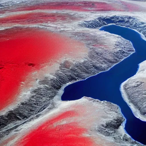 Image similar to a picture of planet earth with red lava rivers all over the surface, circular planet, taken from orbit, dark blue planet, red narrow lava rivers, astronomical imaging