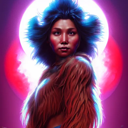 Image similar to beautiful female chewbacca as darna, volumetric lights, red and cyan theme, art nouveau botanicals, intricate, highly detailed, digital painting, artstation, concept art, smooth, sharp focus, cinematic, illustration, beautiful face, art by artgerm and greg rutkowski and alphonse mucha