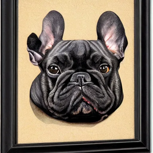 Prompt: fat black french bulldog by giuseppe arcimboldo