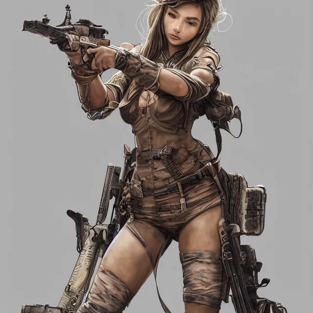 Prompt: the portrait of lawful neutral colorful female infantry gunner as absurdly beautiful, gorgeous, elegant, young swimsuit model looking straight, an ultrafine hyperdetailed illustration by kim jung gi, irakli nadar, intricate linework, highly detailed faces, extremely sharp focus, octopath traveler, unreal engine 5 highly rendered, global illumination, radiant light, detailed and intricate environment