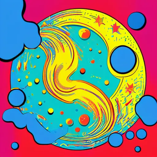 Image similar to 2 planet collapse particle fusion element macro cosmic art by butcher billy, sticker, colorful, illustration, highly detailed, simple, smooth and clean vector curves, no jagged lines, vector art, smooth andy warhol style