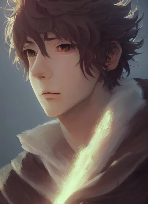 Image similar to a portrait of the most beautiful man in the world, intricate, tone mapped, ambient lighting, highly detailed, digital painting, artstation, concept art, 4 k, god rays, stunning beautiful, glowing eyes, sharp focus, by makoto shinkai and akihiko yoshida and hidari and wlop