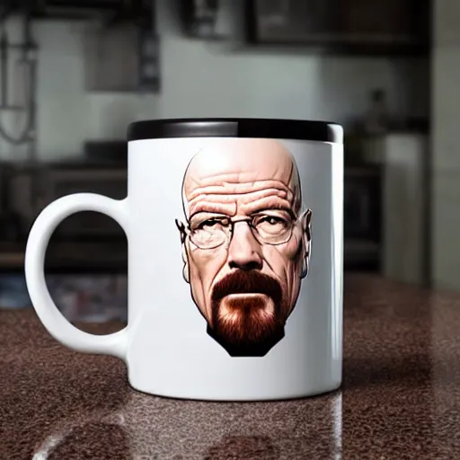 Prompt: mug with walter white's face on it