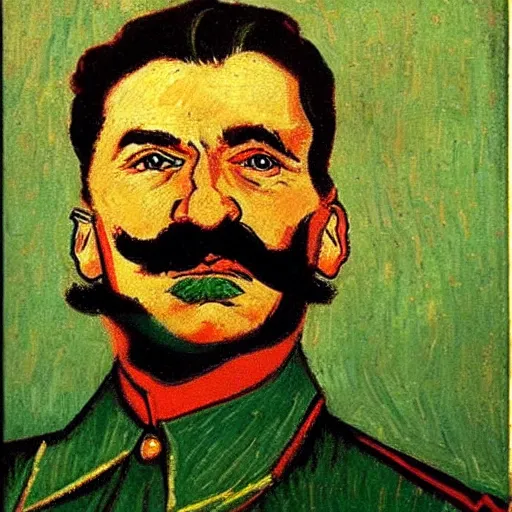 Image similar to portrait of stalin in the style of van gogh