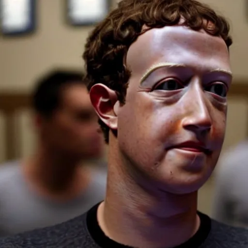 Prompt: Mark Zuckerberg plays Terminator, scene where his endoskeleton gets exposed