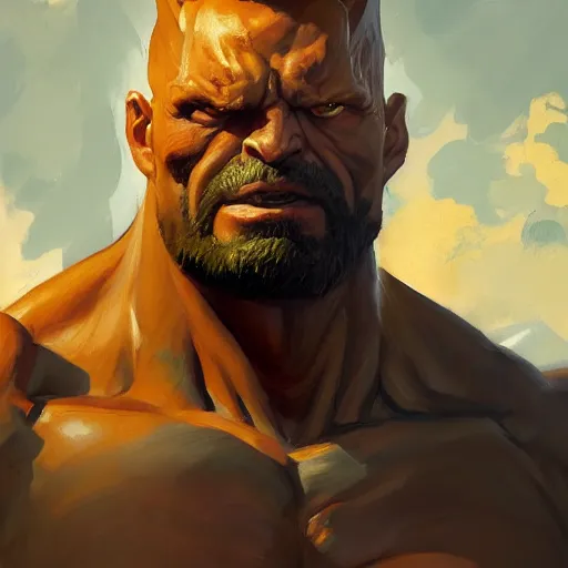 Prompt: greg manchess portrait painting of arthur douglas drax the destroyer as overwatch character, medium shot, asymmetrical, profile picture, organic painting, sunny day, matte painting, bold shapes, hard edges, street art, trending on artstation, by huang guangjian and gil elvgren and sachin teng