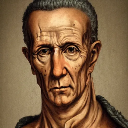 Image similar to A 17th century Baroque Painting of Julius Caesar, portrait of Julius Caesar, grainy, realistic, very realistic, hyperrealistic, highly detailed, very detailed, extremely detailed, very neat, very epic, very cool, detailed, trending on artstation