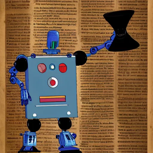 Image similar to a robot with a bible preaching the gospel over the internet, digital art