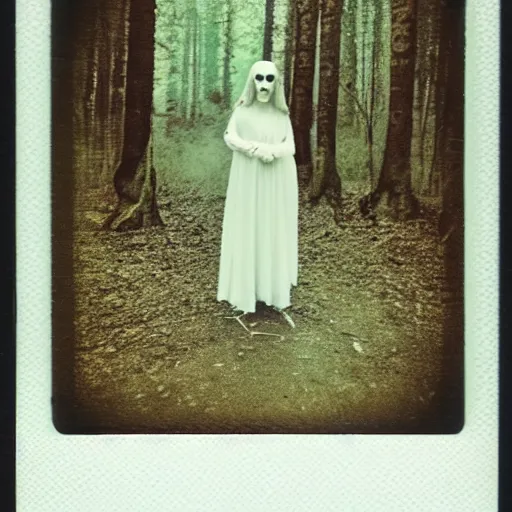 Prompt: Ghost of Isabelle standing in the forest, Polaroid