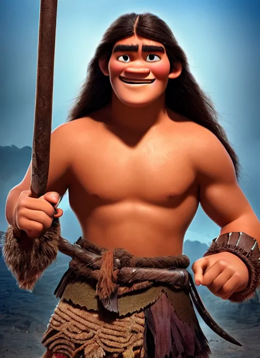 Prompt: portrait of teenage conan the barbarian, smiling. arrogant. long sword with bronze handle. animated feature. 3 d pixar and disney!! in the style of disney pixar, moana, brave, the good dinosaur.