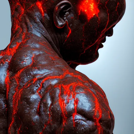 Image similar to human sculpture made out of molten lava, CGSociety, photorealistic, highly detailed, sharp, not blurry, ultra-photorealistic, postprocessing, 8k