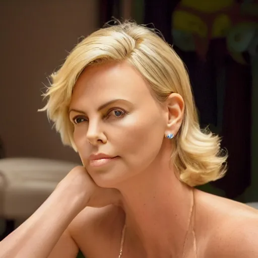 Image similar to charlize theron as a muppet. highly detailed felt. hyper real photo. 4 k