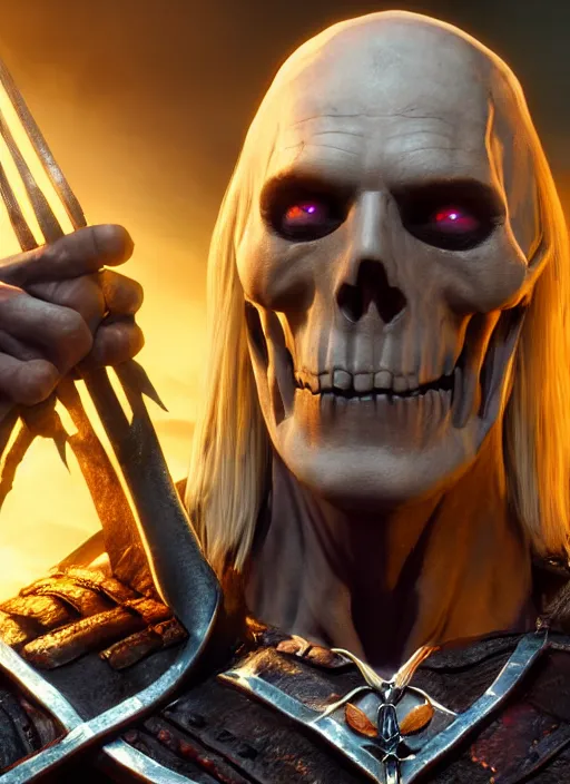 Image similar to movie still of skeletor as letho in the witcher 2, gameplay, 8 k, hd