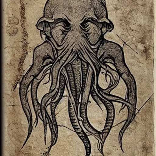 Image similar to leonardo da vinci's manuscript on cthulhu