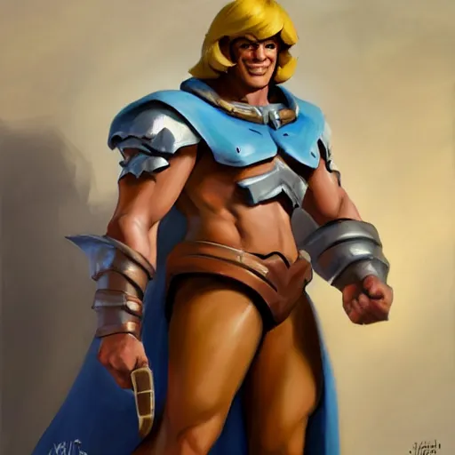 Image similar to greg manchess portrait painting of gorgeous he - man the master of the universe as overwatch character, medium shot, asymmetrical, profile picture, organic painting, sunny day, matte painting, bold shapes, hard edges, street art, trending on artstation, by huang guangjian, gil elvgren, ruan jia, greg rutkowski, gaston bussiere