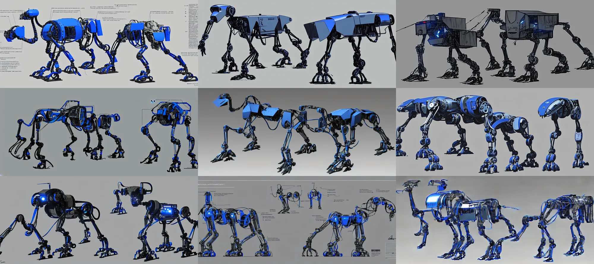 Prompt: blueprints, boston dynamics robot tank, plans, assembly instructions, concept art