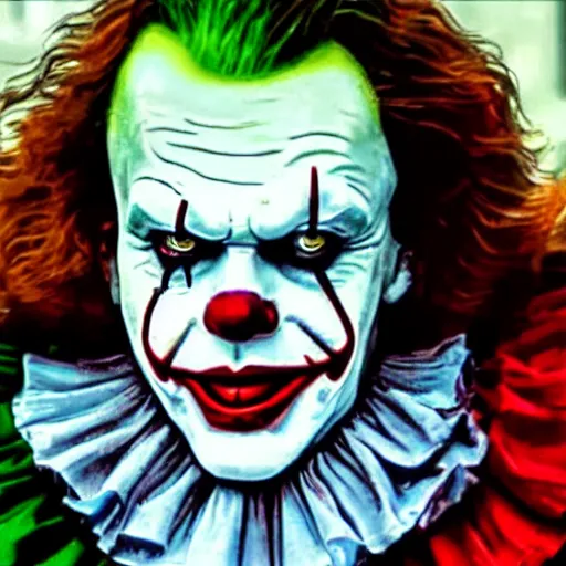 Image similar to Pennywise as The joker 4K quality super realistic