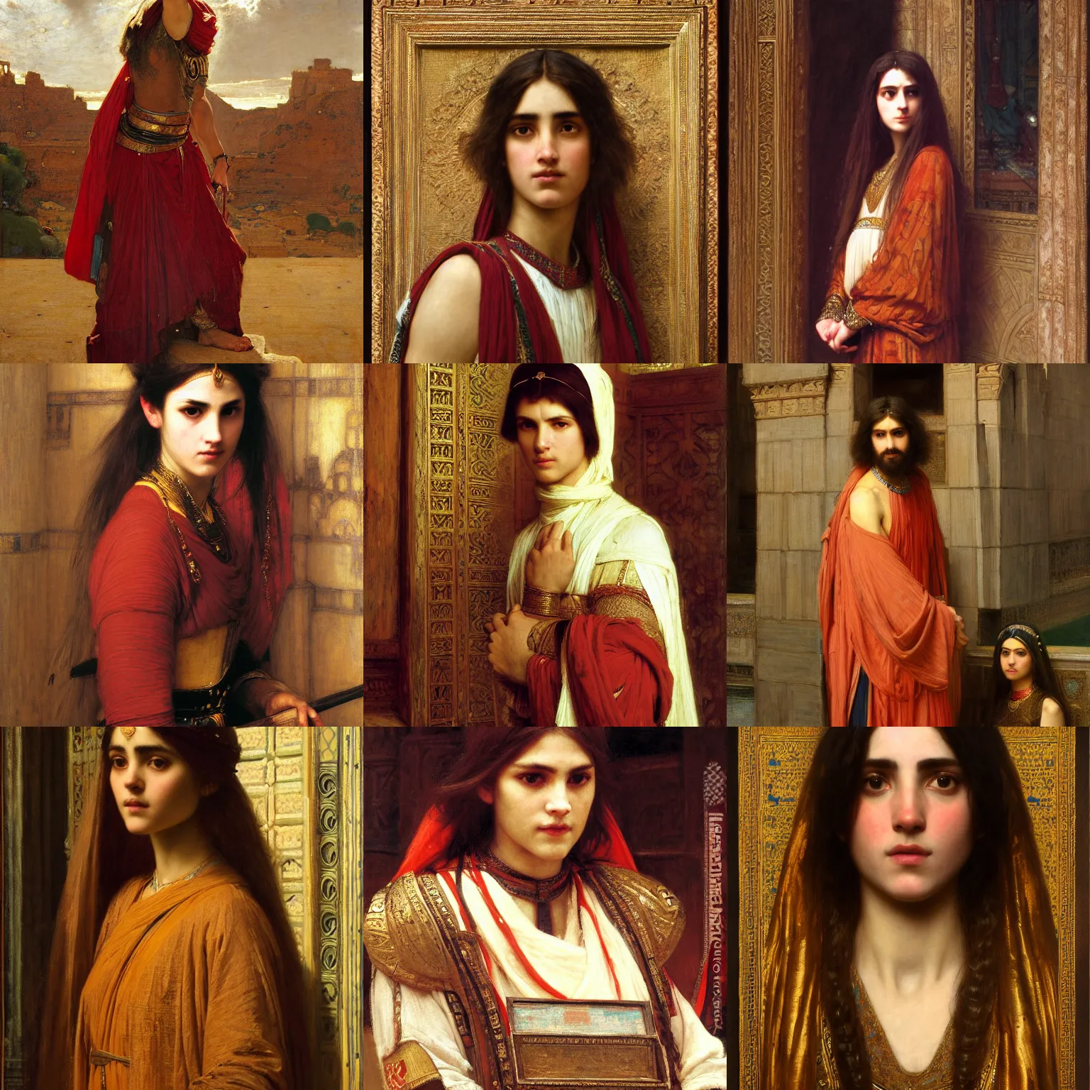 Prompt: the eunuch guardian orientalist intricate portrait by john william waterhouse and Edwin Longsden Long and Theodore Ralli and Nasreddine Dinet, oil on canvas. Cinematic, hyper realism, dramatic lighting, high detail 8k