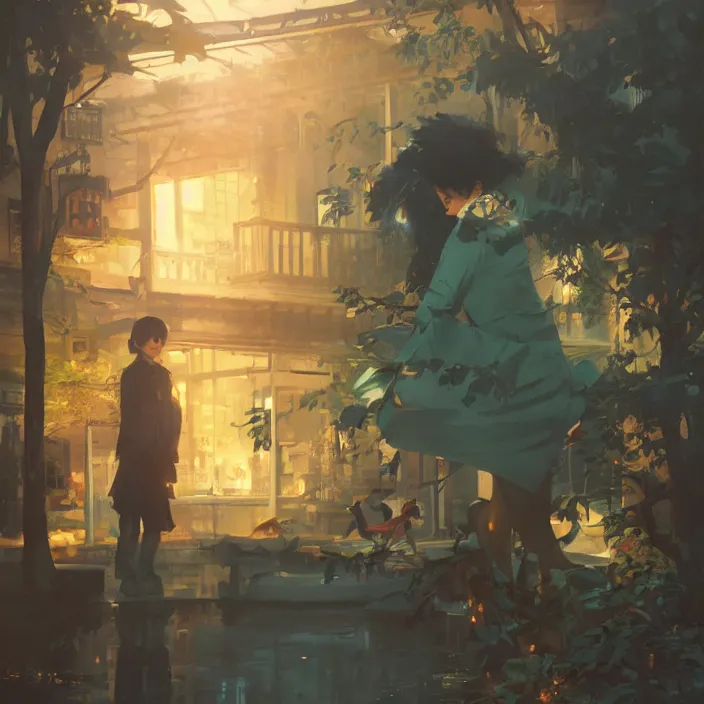 Image similar to akase akari, fine details, night setting, realistic shaded lighting poster by ilya kuvshinov, katsuhiro, artgerm, jeremy lipkin, michael garmash, nixeu, unreal engine 5, radiant light, detailed and intricate environment