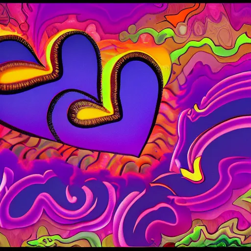 Image similar to a highly detailed digital painting of kitschy purple hearts in flames, inspired by lisa frank, dali, matisse, klee, bosch, david hockney, trending on artstation, 4 k