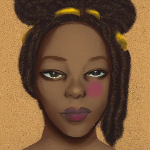 Prompt: a portrait of a female android by sonia boyce