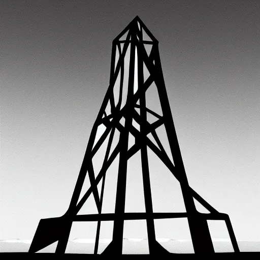 Prompt: a black tower standing on a hill, retrofuturism