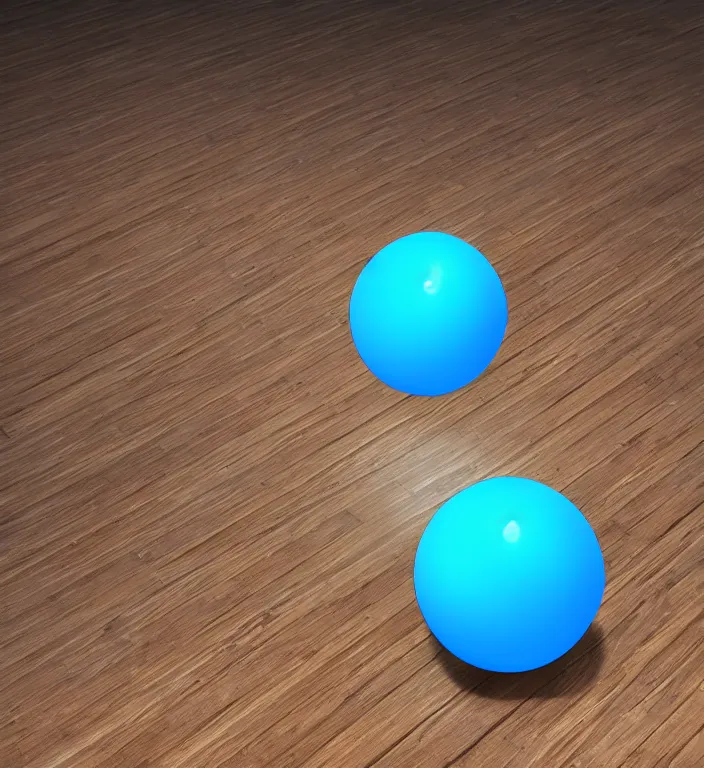 Image similar to a blue ball on a table + specular highlights + ambient occlusion + global illumination + bump map + reflective + caustics + refractive + unreal engine 5 + DOF + sharp focus