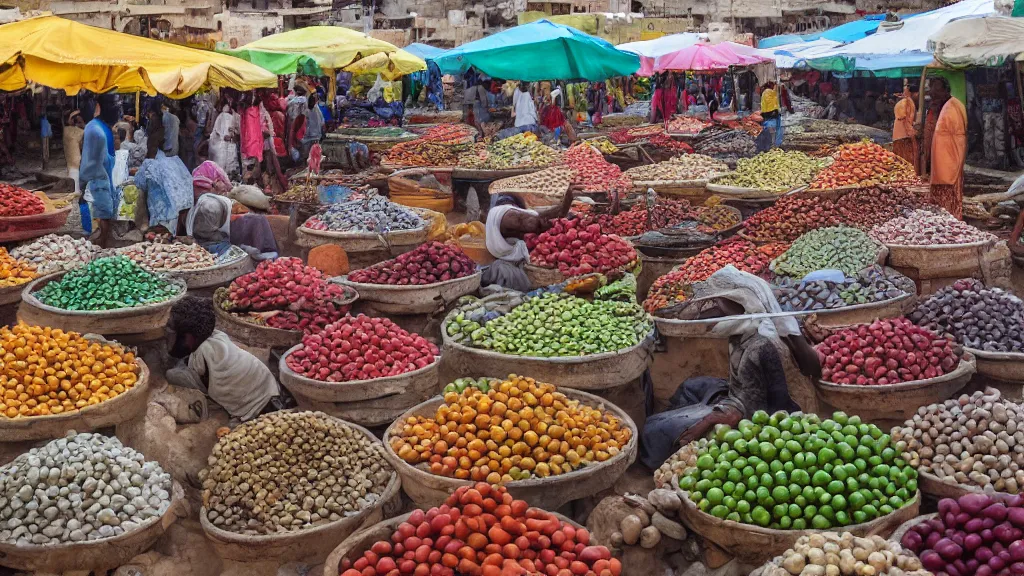 Prompt: market in djibouti, photography, realistic, panorama