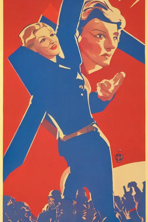 Image similar to soviet propaganda poster with cate blanchett calling on the world community to fight against Nazism, Ultra Detailed, soviet realism