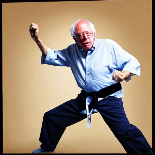 Prompt: Bernie Sanders doing Karate