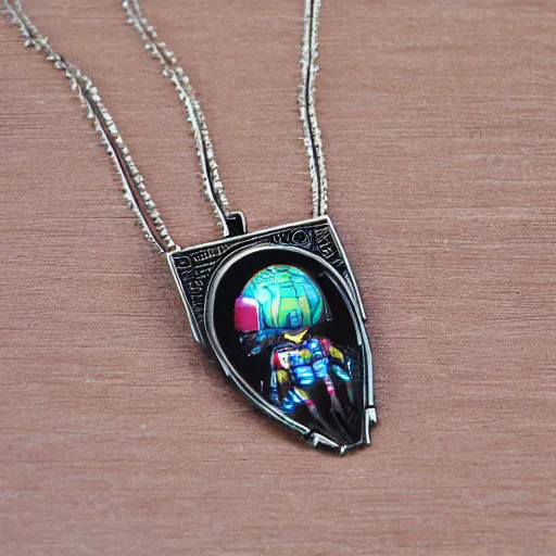 Prompt: chinese metal necklace metroid