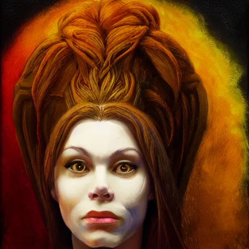 Image similar to painting of brigitte from overwatch in the style of agostino arrivabene