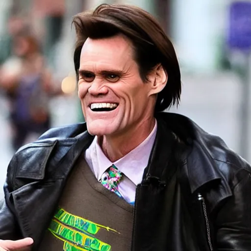 Image similar to jim carrey cosplaying as an anthropomorphic carrier pigeon