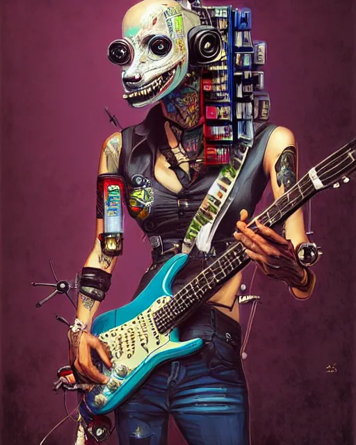 Prompt: a portrait of an anthropomorphic cyberpunk el chupacabra, shredding a guitar by sandra chevrier, by jon foster, detailed render, epic composition, cybernetics, 4 k realistic, fender stratocaster, cryengine, realistic shaded lighting, sharp focus, masterpiece, by enki bilal