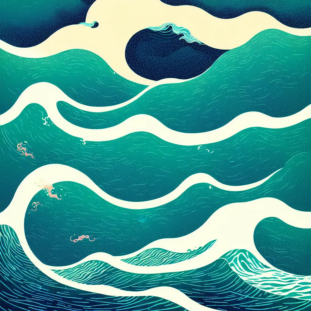 Prompt: ocean wave by victo ngai