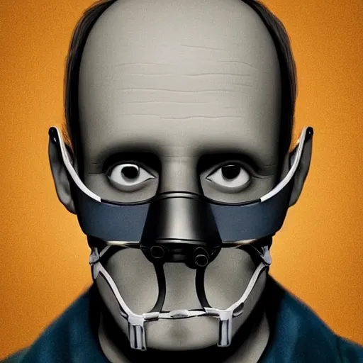 Image similar to hannibal lector, in the style of pixar, symmetry, smooth, sharp focus, semi - realism, intricate detail.