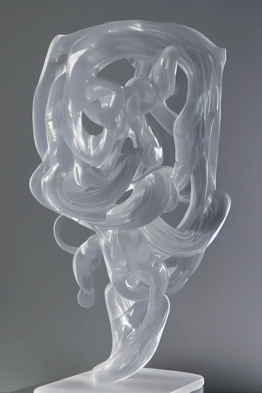 Prompt: translucent silicone rubber abstract sculpture on display