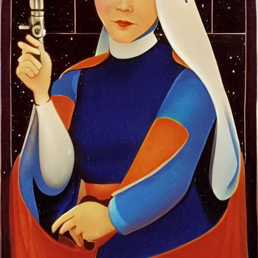 Image similar to young carrie fisher as princess leia, portrait by fra angelico