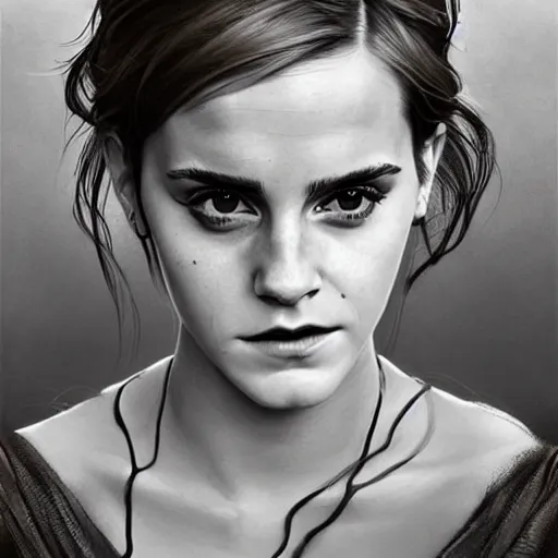 Image similar to Very funny Emma Watson looking like an old monkey, colorful painting on grey scale face, powerful , magic, thunders, dramatic lighting, intricate, wild, highly detailed, digital painting, artstation, concept art, smooth, sharp focus, illustration, art by artgerm and greg rutkowski and alphonse mucha, footage