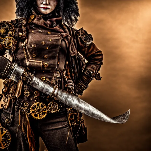 Image similar to steampunk warrior, 8 k, hdr, smooth, sharp focus, high resolution, award - winning photo