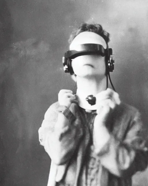 Image similar to 1 9 0 0 s photo of a person wearing a vr virtual reality headset