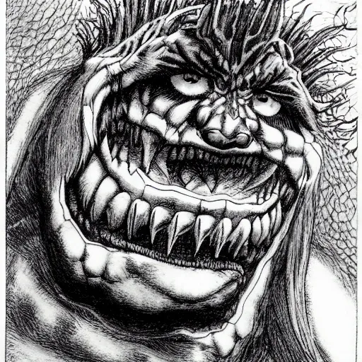 Image similar to a stunning illustration by kentaro miura of a frightening beast