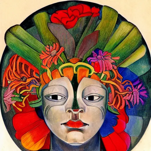 Image similar to head of a beautiful boy wearing a carnival mask made of stylized flowers, by diego rivera and john watkiss and annie swynnerton, art deco shaman, art brut, symbolist, dramatic cinematic lighting, god rays, iridescent beetles, clean crisp graphics, smooth sharp focus, extremely detailed