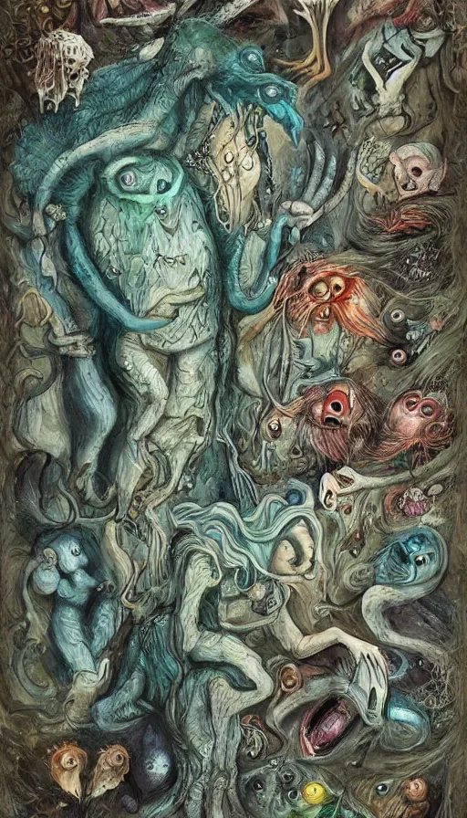 Image similar to bestiary of whimsical uncanny creatures from the depths of the unconscious psyche